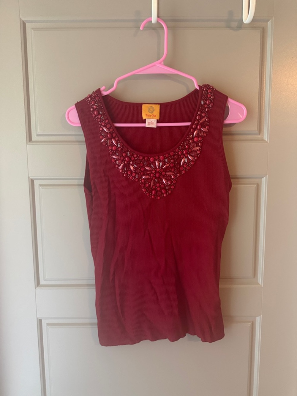 Ruby Rd. Wine Beaded Scoop Neck Tank